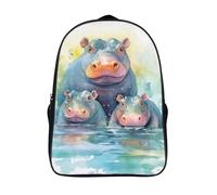 una familia de hipopótamos 3d impreso mochila con bolsillos grandes arte en acuarela viaje mochila moderna y duradera mochilas impresos 2 compartimento-16,para adolescentes para fiestas escolares