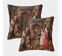 Una Familia Medieval sentada Alrededor del Fuego Cuadrada Funda De Cojín De Sofá 2 Paquetes con Patrón Adecuada para Cama,hogar,automóvil,Interior Y Exterior 50x50cm
