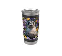 Una foca del puerto rodeada de flores de viola sororia Vaso térmico de acero inoxidable de doble pared