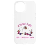 Una galleta al día mantiene alejado el estrés - Divertido unicornio frío Carcasa para iPhone 15