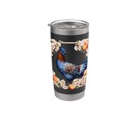 Una gallina azul de Delaware rodeada de flor de melocotón Vaso térmico de acero inoxidable de doble pared