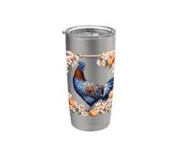 Una gallina azul de Delaware rodeada de flor de melocotón Vaso térmico de acero inoxidable de doble pared