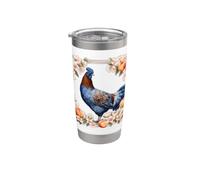 Una gallina azul de Delaware rodeada de flor de melocotón Vaso térmico de acero inoxidable de doble pared