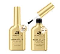 UNA GELLA Pegamento de uñas de gel 6 en 1 para puntas de uñas acrílicas transparentes y capa base, 2 piezas de 15 ml de larga duración, gel de cepillo súper fuerte x pegamento de uñas para puntas de