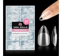UNA GELLA Uñas Postizas Almendra Corta, 312 Piezas 12 Tamaños Puntas de Gel Pregrabadas, Press On Transparentes, Sin Curva C, Cobertura Completa para Extensión de Uñas, Nail Art en Casa, DIY y Salón