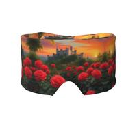 Una hermosa máscara de ojeras para dormir con estampado de castillo, meditación y viajes, transpirable, ajustable y de cobertura completa
