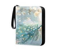 Una hermosa pintura de un elegante pavo real con carpeta de tarjetas con 4 bolsillos, carpeta portátil con cremallera para álbumes de tarjetas intercambiables, 50 páginas, 400 bolsillos, carpeta de