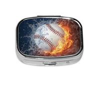 Una imagen de un béisbol en agua y fuego, pastillero meta, 2 compartimentos, organizador portátil