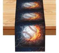 Una Imagen de una Pelota de béisbol en Agua y Fuego,Camino de Mesa de Lino sintético para el hogar, Fiestas, comedores, 33 x 183 cm