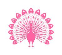 Una impresionante silueta simétrica de un pavo real con sus magníficas plumas de la cola completamente expuestas. Calcomanías de pared 67.2x77.9cm Pegatinas para vidrio Rosa