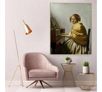 Una joven sentada ante los virginales de Johannes Vermeer, impresiones en lienzo, pintura al óleo, obra de arte, póster, imagen para decoración del hogar (30 x 50 cm, sin marco)