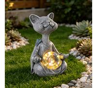 Una lámpara de estatua para exteriores de un gato practicando yoga, la lámpara de gato de Fu con energía solar para uso en exteriores, un gran regalo para las fiestas