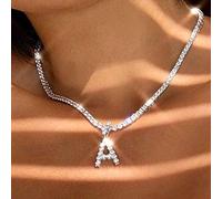 Una Letra Collar Colgante Inicial Color de Tenis de Plata Collar de Gargantilla Joya de Femenina