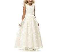 Una línea de Boda Desfile Encaje Flor niña Vestido con cinturón 2-12 años de Edad, Marfil, 10-11 Años