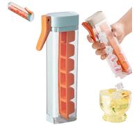Una máquina de hielo de vidrio, Bandeja de cubo de hielo de tipo prensa con tapa, Herramienta portátil de congelación de agua, Copa de bandeja de hielo vertical de ahorro de espacio (Naranja)