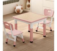 Una Mesa Cuadrada y Dos sillas para Dibujar, estudiar, Jugar y Comer. La Altura es Ajustable y es Adecuada para niños de 2 a 10 años, adaptándose a su Crecimiento J