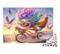 Una Mujer Mayor anda en Bicicleta alegremente Puzzles 1000 Piezas Papel Reciclado para Adultos Puzzle para Adultos Imposible difícil desafiante Actividad Divertida para casa 70x50cm/1000pcs