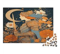 Una Mujer sosteniendo una Espada, Flores y una Luna nuevaRompecabezas De 1000 Piezas para Adultos, Juegos Educativos52x38cm/1000pcs