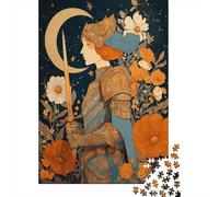 Una Mujer sosteniendo una Espada, Flores y una Luna nuevaRompecabezas De 1000 Piezas para Adultos, Juegos De Desafío para Niños, Regalos38x26cm/1000pcs