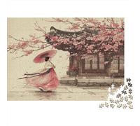 Una Mujer sosteniendo una sombrilla bajo un Cerezo en Flor Rompecabezas Rompecabezas Juego De Habilidad para Toda La Familia 38x26cm/1000pcs