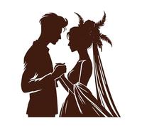 Una pareja está junta en una pose romántica, tomados de la mano y mirándose. Pegatinas de pared 67.2x71.7cm Pintura mural artística Café