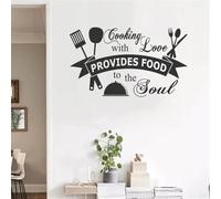Una pegatina de pared de cita de cocina "cocinar con amor aporta comida al alma" Arte de calcomanías extraíbles de cocina en casa de restaurante 57x36cm
