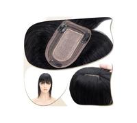 Una peluca calva de dama, Extensiones de cabello humano de 15 a 45 cm for mujer con flequillo, base de seda de 7 x 12,5 cm, con clip, densidad del 150%. Cabello liso.(Black,12 inch)