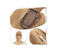 Una peluca calva de dama, Extensiones de cabello humano de 15 a 45 cm for mujer con flequillo, base de seda de 7 x 12,5 cm, con clip, densidad del 150%. Cabello liso.(Dark blonde,6 inch)