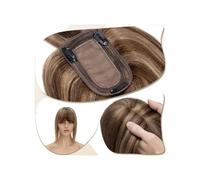 Una peluca calva de dama, Extensiones de cabello humano de 15 a 45 cm for mujer con flequillo, base de seda de 7 x 12,5 cm, con clip, densidad del 150%. Cabello liso.(Brown+gold,10 Inch)