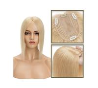 Una peluca calva de dama, Peluca de cabello humano real for mujer, de 15 a 45 cm, sin flequillo, 10 x 12 cm, base de seda inyectada, con clip, lisa(Natural Blonde,12inch)