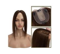 Una peluca calva de dama, Peluca de cabello humano real for mujer, de 15 a 45 cm, sin flequillo, 10 x 12 cm, base de seda inyectada, con clip, lisa(Medium Brown,16inch)