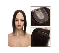 Una peluca calva de dama, Peluca de cabello humano real for mujer, de 15 a 45 cm, sin flequillo, 10 x 12 cm, base de seda inyectada, con clip, lisa(Darkest Brown,8inch)