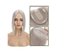 Una peluca calva de dama, Peluca de cabello humano real for mujer, de 15 a 45 cm, sin flequillo, 10 x 12 cm, base de seda inyectada, con clip, lisa(Gray,10inch)