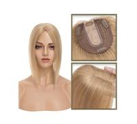 Una peluca calva de dama, Peluca de cabello humano real for mujer, de 15 a 45 cm, sin flequillo, 10 x 12 cm, base de seda inyectada, con clip, lisa(Dark Blonde,10inch)