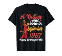 Una Reina nació en septiembre de 1987 Feliz cumpleaños para mí tú Camiseta gráfica económica, Hombre, Negro, XL