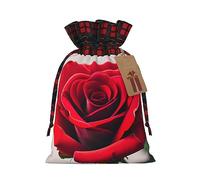 Una rosa roja 1 bolsa de Navidad con cordón de 4.7 x 6.9 pulgadas, bolsa robusta para regalos y artículos esenciales de uso diario