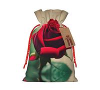 Una rosa roja 1 bolsa de Navidad con cordón de 8.3 x 11.8 pulgadas, bolsa robusta para regalos y artículos esenciales de uso diario