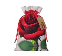 Una rosa roja 1 bolsa de Navidad con cordón de 8.3 x 11.8 pulgadas, bolsa robusta para regalos y artículos esenciales de uso diario