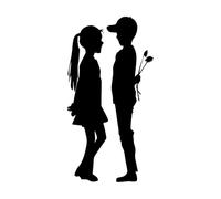 Una silueta de una niña y un niño con una flor en la mano. Amor adolescente. Calcomanías de pared 34x65.5cm Varios tamaños Negro