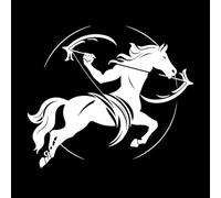 Una silueta estilizada y audaz de un centauro sosteniendo un arco y una flecha contra un círculo. Pegatinas de pared 67.2x77.9cm Cultura del tatuaje Blanco