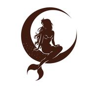 Una sirena está sentada en una luna Pegatinas de pared 38x50cm No se cae Café