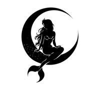 Una sirena está sentada en una luna Pegatinas de pared de vinilo 38x50cm Embellecimiento de paredes Negro