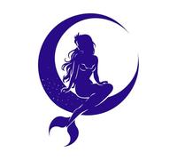Una sirena está sentada en una luna Pegatinas de pared de vinilo 38x50cm Fácil instalación Azul oscuro