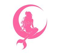 Una sirena está sentada en una luna Pegatinas de pared de vinilo 49.4x65cm Pintura mural artística Rosa