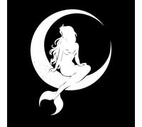 Una sirena está sentada en una luna Pegatinas de pared de vinilo 60.8x80cm Varios tamaños Blanco