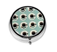 Una taza de café verde redonda mini pastillero de metal ecológico organizador de viaje con 3 compartimentos para el hogar, oficina, viajes, medicina