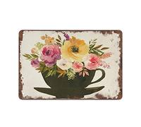 Una taza de flores Cartel de chapa retro Cartel de metal Placa de muestra vintage Barra de café Decoración para el hogar al aire libre Cocina Pintura de hierro Café Club Hombre Cueva Placa de pared