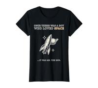 Una Vez hubo un niño Que amaba Astronauta Cohete Espacial Camiseta gráfica económica, Mujer, Negro, S