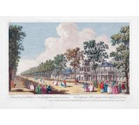 Una vista del gran paseo en los jardines de Vauxhall tomada desde la entrada. Londres, Inglaterra. Después de un grabado pintado a mano por Edward Rooker de una obra de Canaletto. Fecha de 1751
