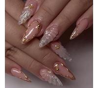 Uñas a presión elegantes con forma de almendra con textura de gotas de agua, materiales ABS, ajuste cómodo para oficina, eventos, playa, vacaciones, no requiere herramientas, uñas a presión